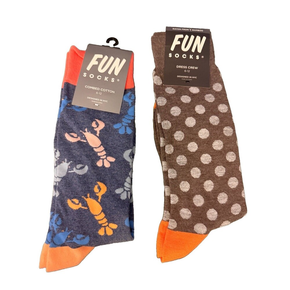 Men’s Fun Socks Crew 2-Pair Lobster Polka Dot Size 6-12 Design In NYC New
